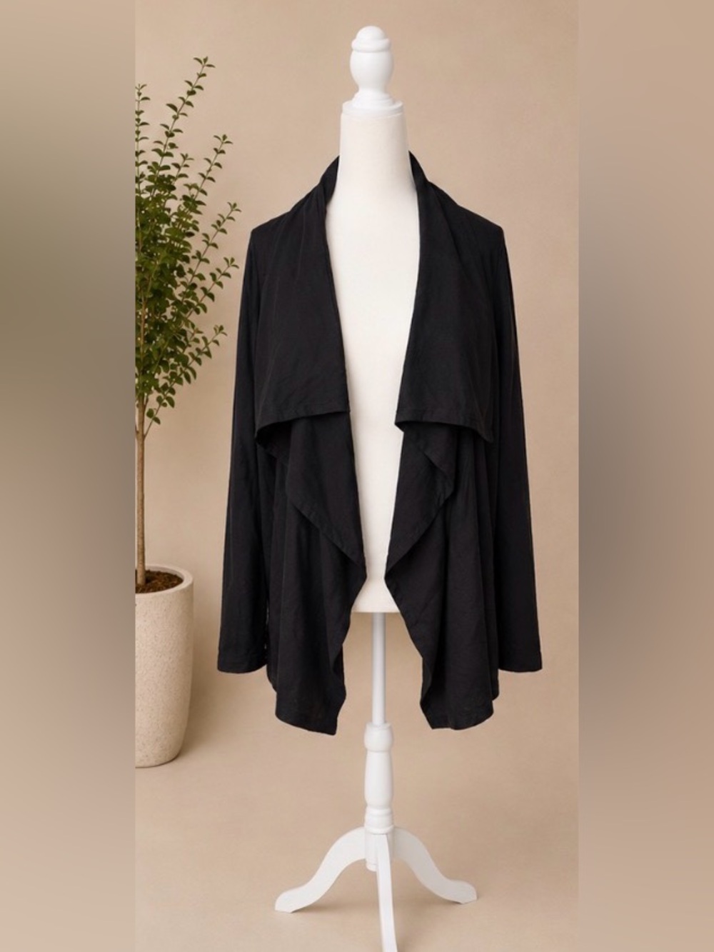 Black Draped Open-Front Women's Lightweight Blazer
